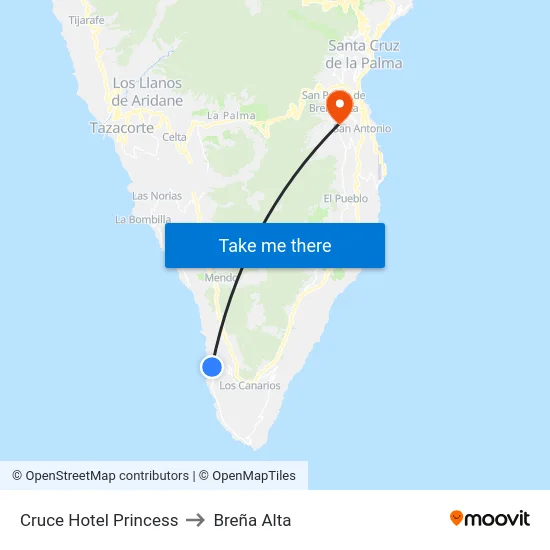 Cruce Hotel Princess to Breña Alta map