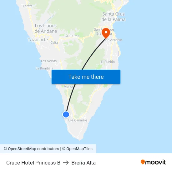 Cruce Hotel Princess B to Breña Alta map