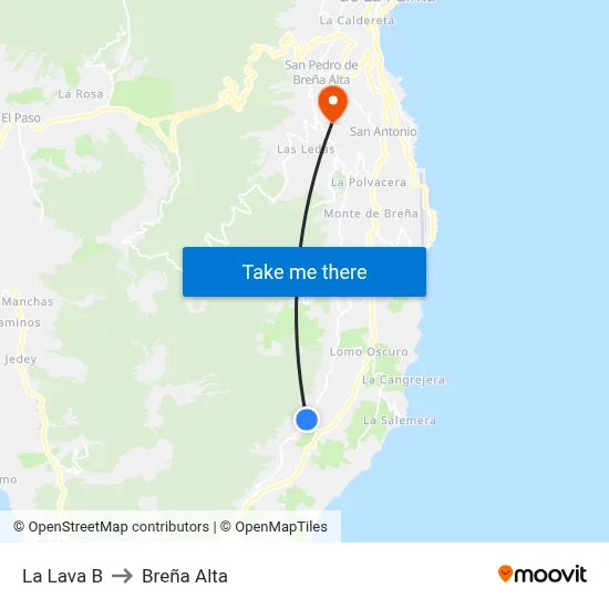 La Lava B to Breña Alta map