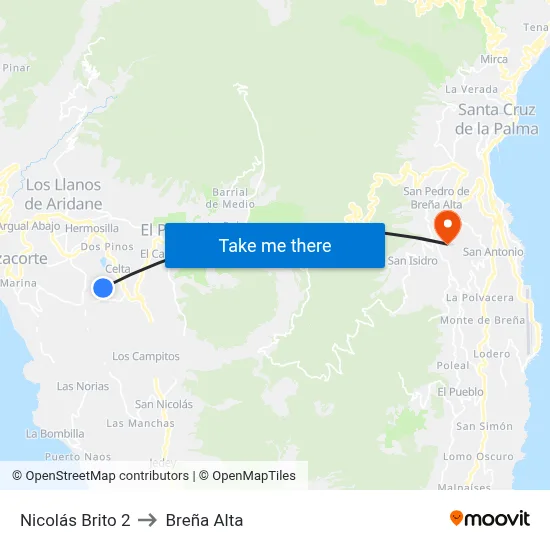Nicolás Brito 2 to Breña Alta map