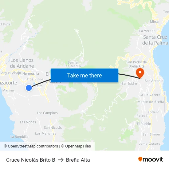 Cruce Nicolás Brito B to Breña Alta map