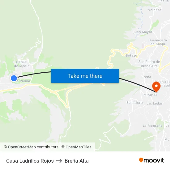 Casa Ladrillos Rojos to Breña Alta map