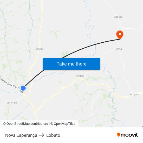 Nova Esperança to Lobato map