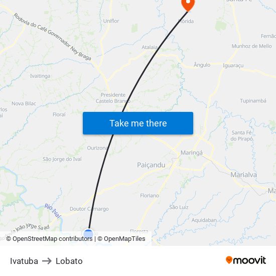 Ivatuba to Lobato map