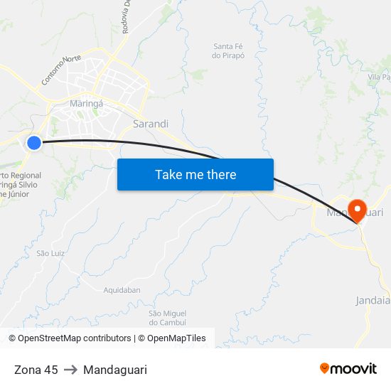 Zona 45 to Mandaguari map