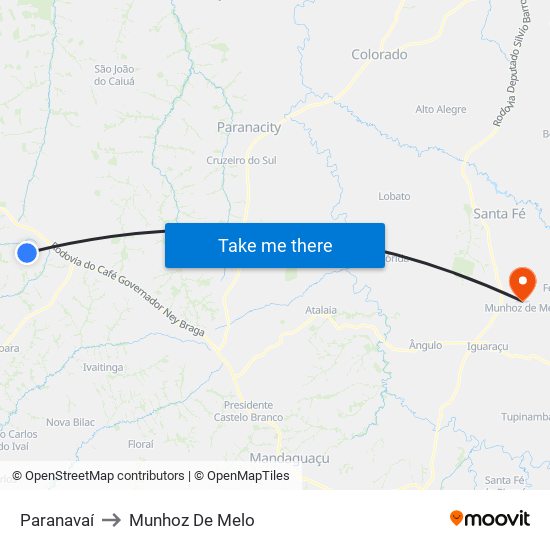 Paranavaí to Munhoz De Melo map