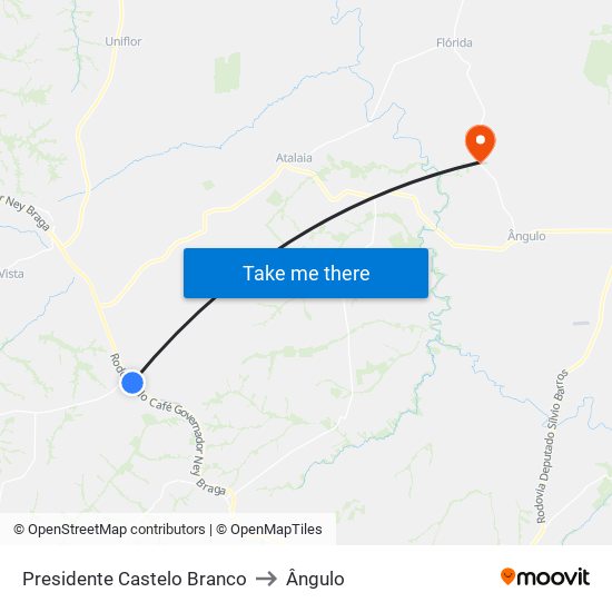 Presidente Castelo Branco to Ângulo map