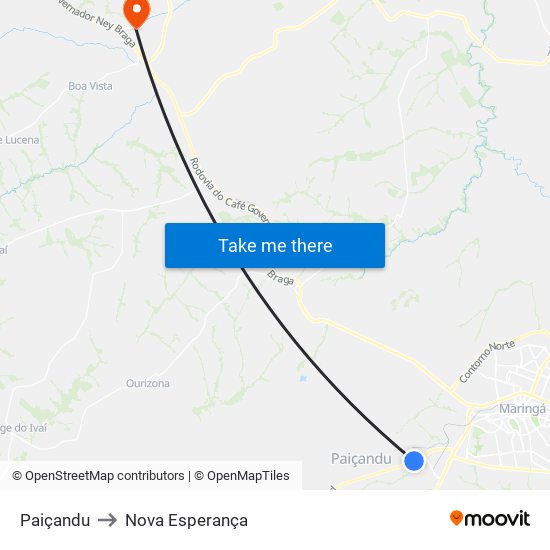 Paiçandu to Nova Esperança map