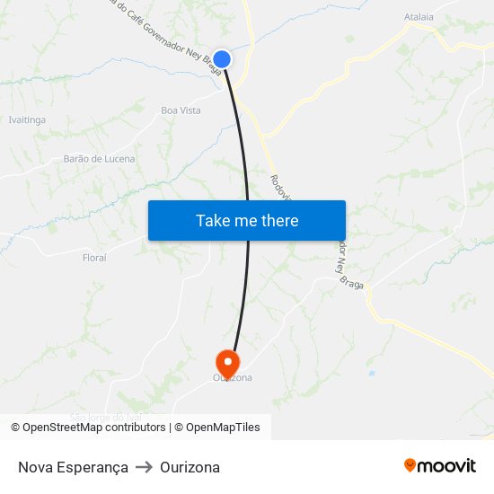 Nova Esperança to Ourizona map