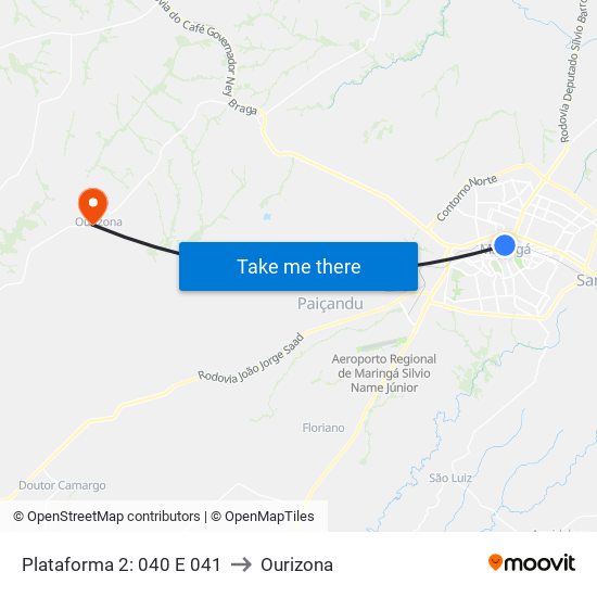 Plataforma 2: 040 E 041 to Ourizona map