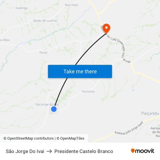 São Jorge Do Ivaí to Presidente Castelo Branco map