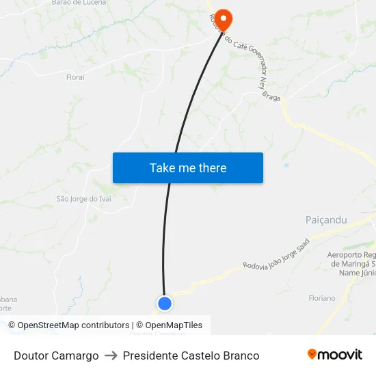 Doutor Camargo to Presidente Castelo Branco map