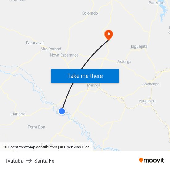Ivatuba to Santa Fé map