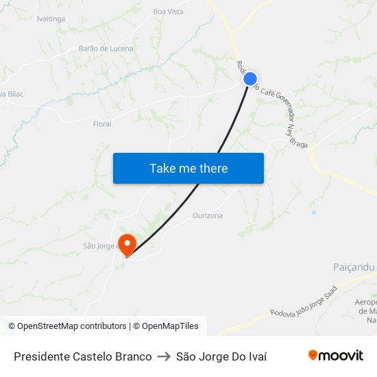 Presidente Castelo Branco to São Jorge Do Ivaí map