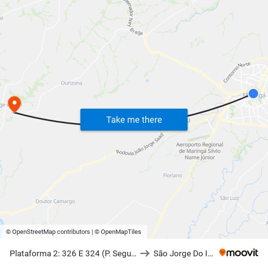 Plataforma 2: 326 E 324 (P. Seguro) to São Jorge Do Ivaí map