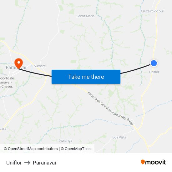 Uniflor to Paranavaí map