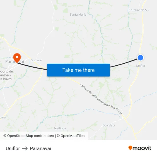 Uniflor to Paranavaí map