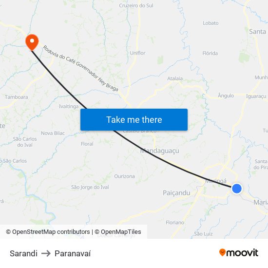 Sarandi to Paranavaí map