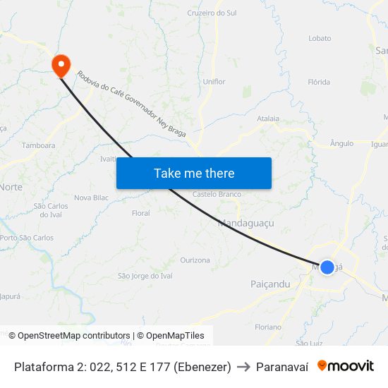 Plataforma 2: 022, 512 E 177 (Ebenezer) to Paranavaí map