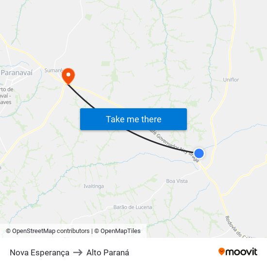 Nova Esperança to Alto Paraná map