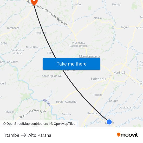 Itambé to Alto Paraná map