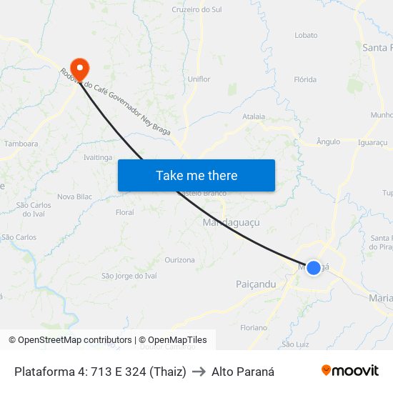 Plataforma 4:  713 E 324 (Thaiz) to Alto Paraná map