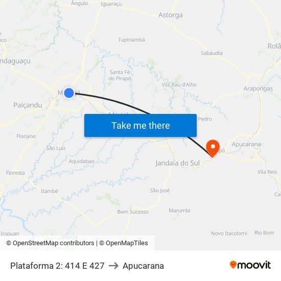 Plataforma 2: 414 E 427 to Apucarana map