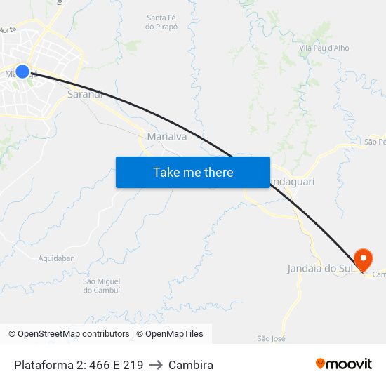 Plataforma 2: 466 E 219 to Cambira map