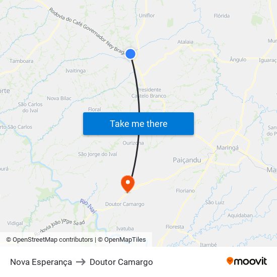 Nova Esperança to Doutor Camargo map