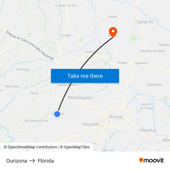 Ourizona to Flórida map