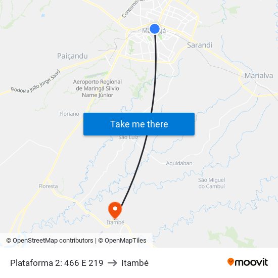 Plataforma 2: 466 E 219 to Itambé map