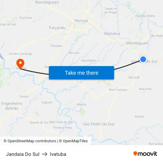 Jandaia Do Sul to Ivatuba map
