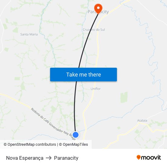 Nova Esperança to Paranacity map