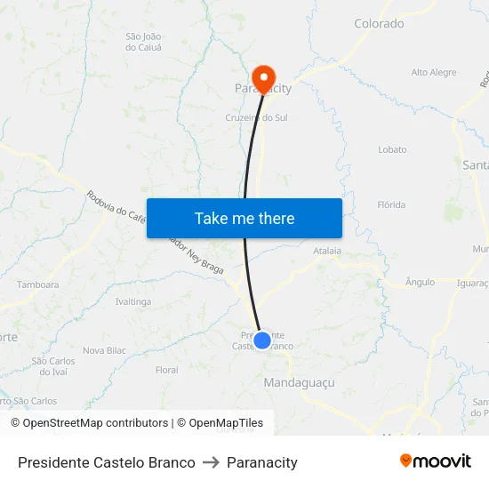 Presidente Castelo Branco to Paranacity map