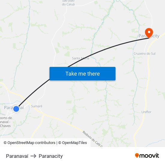 Paranavaí to Paranacity map