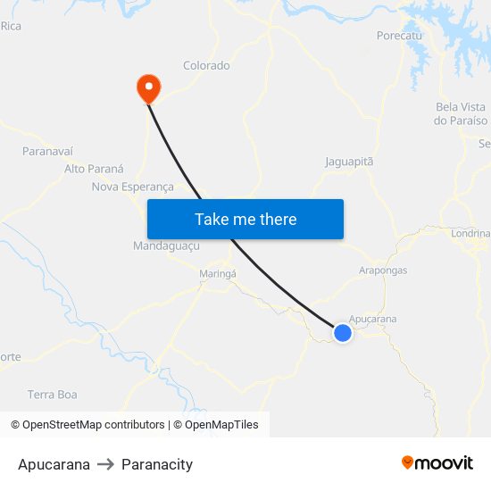 Apucarana to Paranacity map