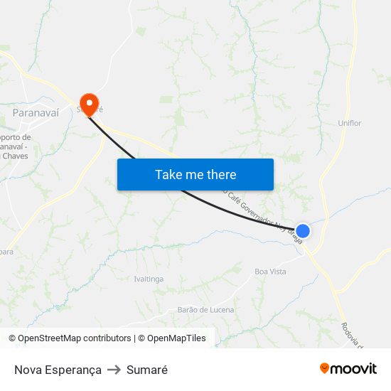 Nova Esperança to Sumaré map