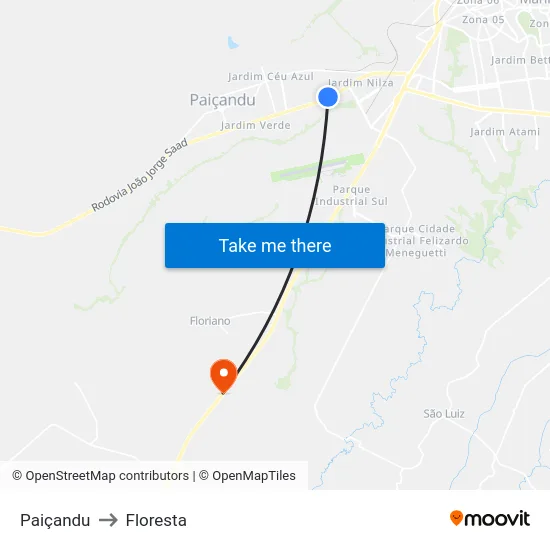 Paiçandu to Floresta map