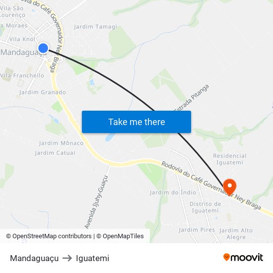 Mandaguaçu to Iguatemi map