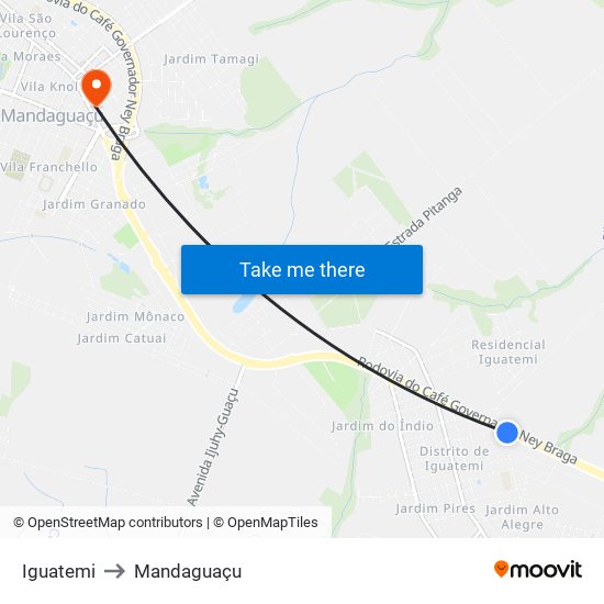 Iguatemi to Mandaguaçu map