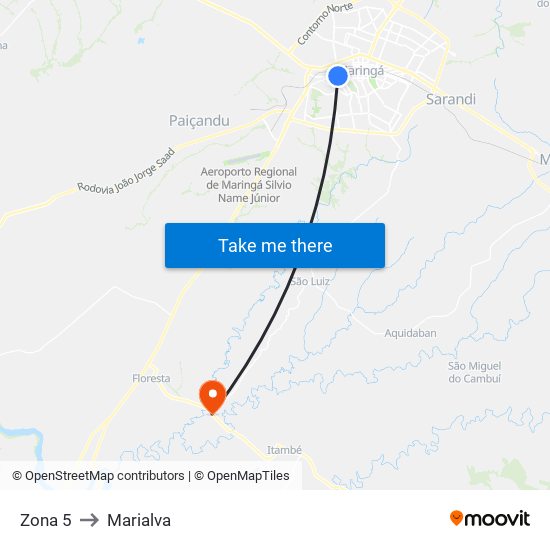 Zona 5 to Marialva map