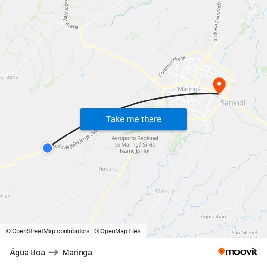 Água Boa to Maringá map