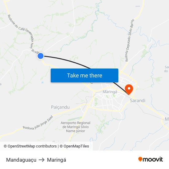 Mandaguaçu to Maringá map