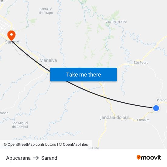 Apucarana to Sarandi map