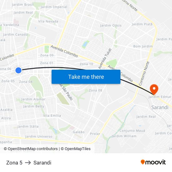 Zona 5 to Sarandi map
