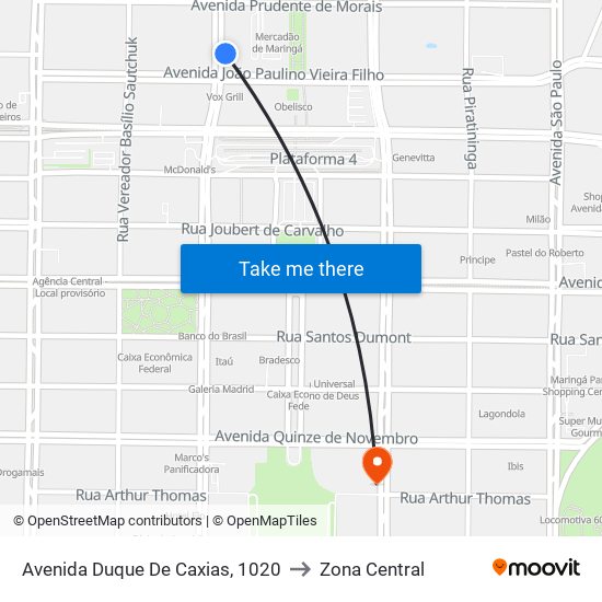 Avenida Duque De Caxias, 1020 to Zona Central map