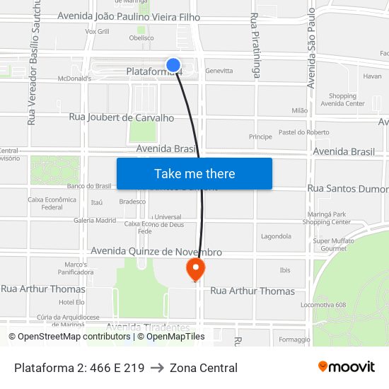 Plataforma 2: 466 E 219 to Zona Central map