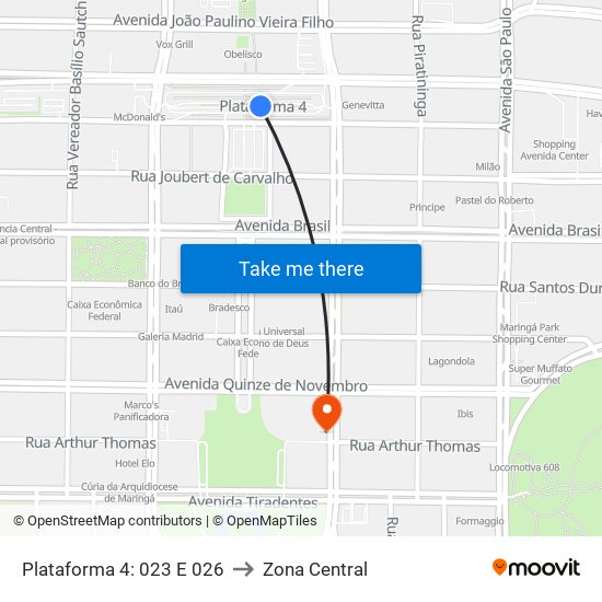 Plataforma 4: 023 E 026 to Zona Central map