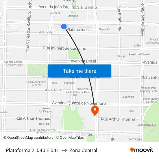 Plataforma 2: 040 E 041 to Zona Central map