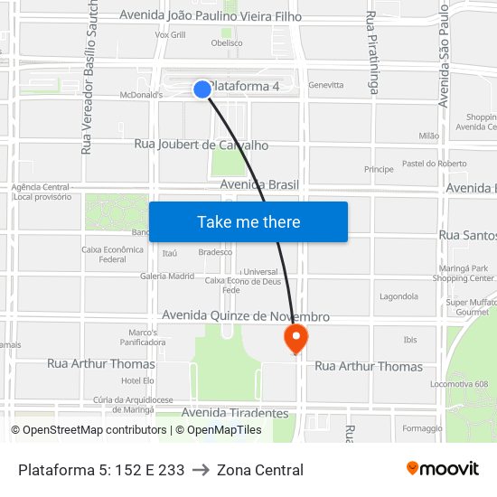 Plataforma 5: 152 E 233 to Zona Central map